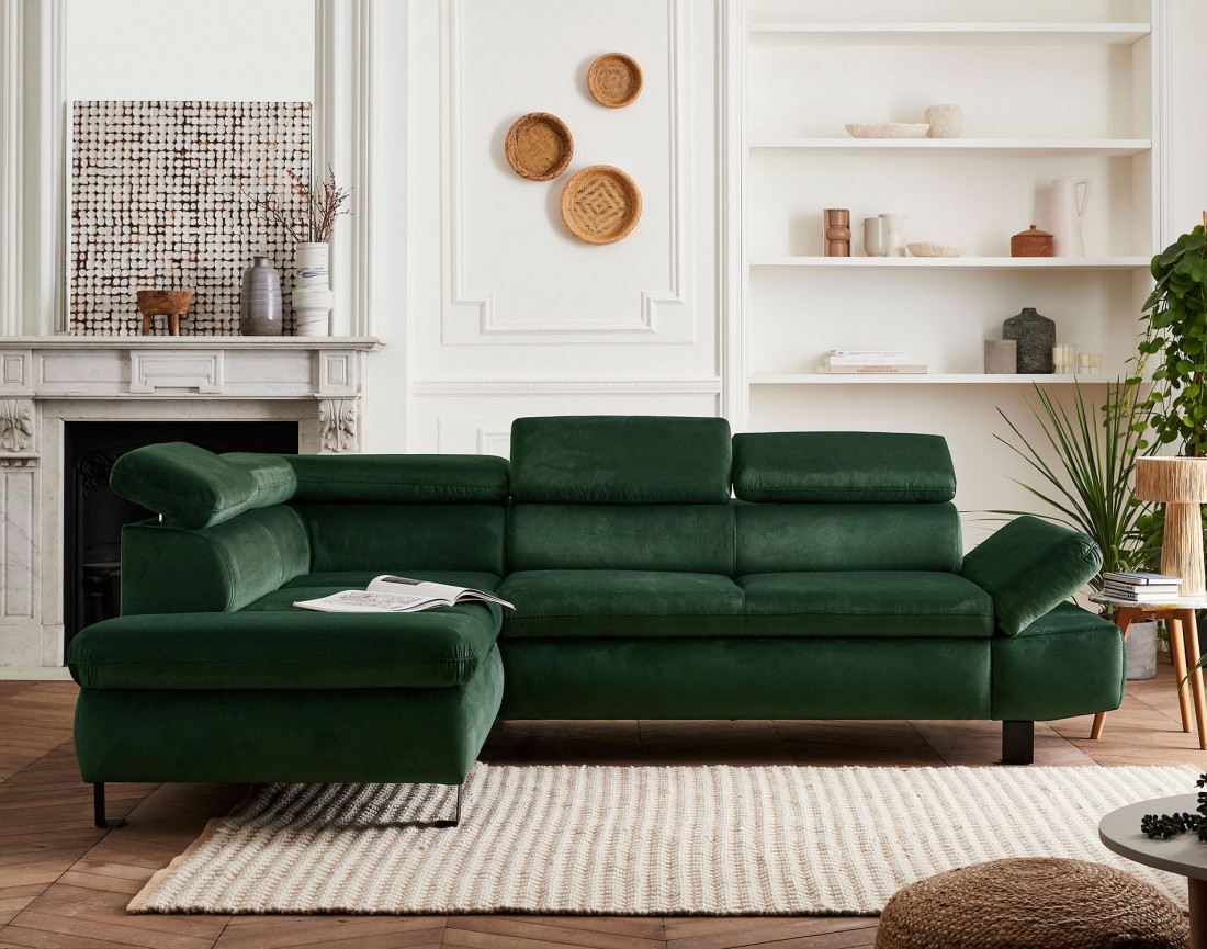 Nairobi - Canapé d'angle convertible - en velours - 5 places - avec têtières - Gauche