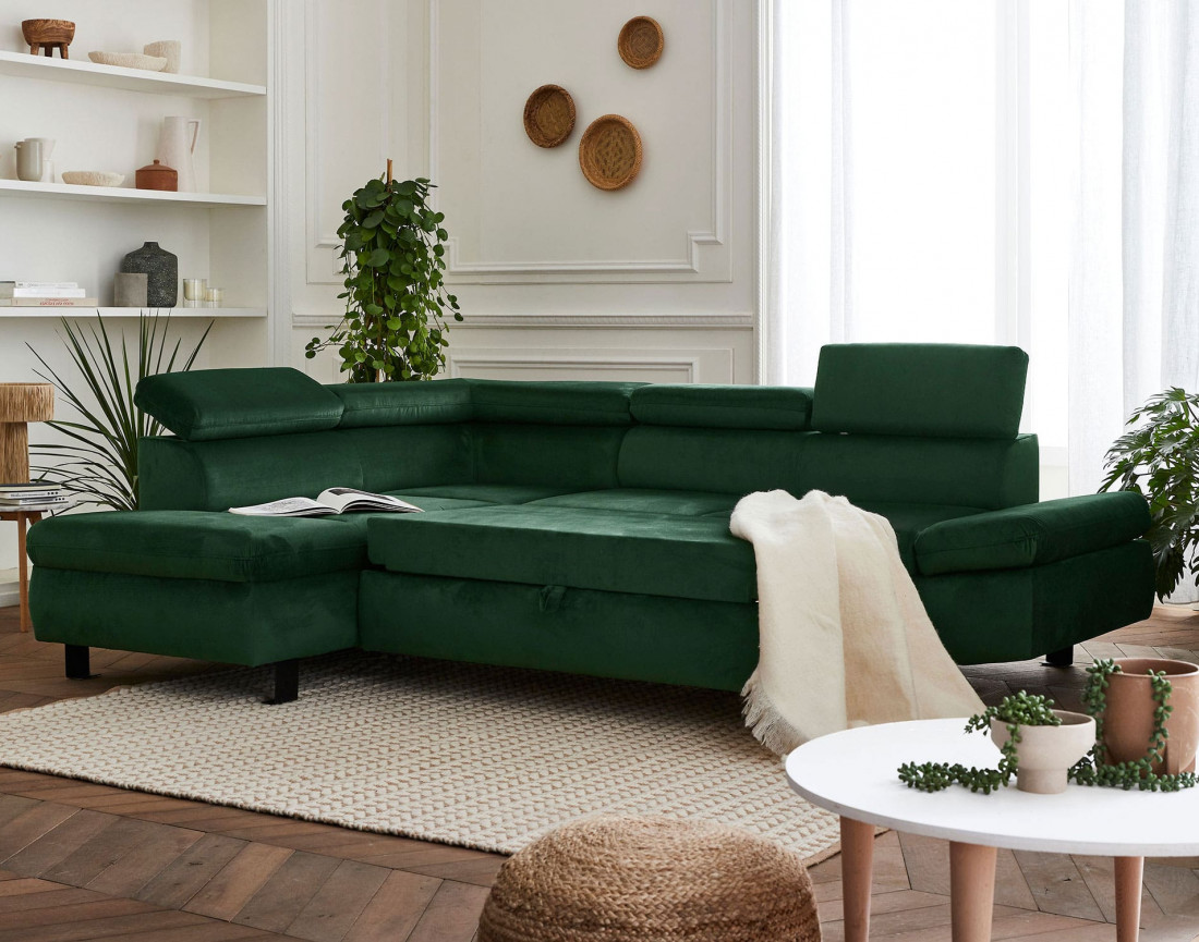 Nairobi - Canapé d'angle convertible - en velours - 5 places - avec têtières - Gauche