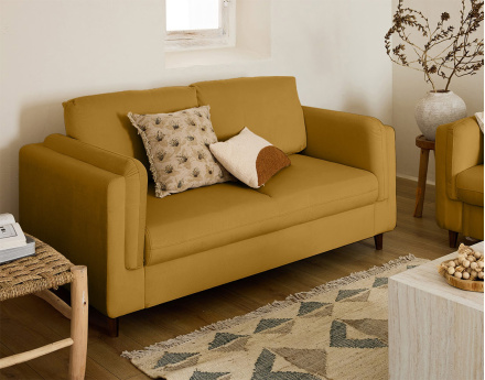 Canapé 2 places en velours pieds en bois Brooke