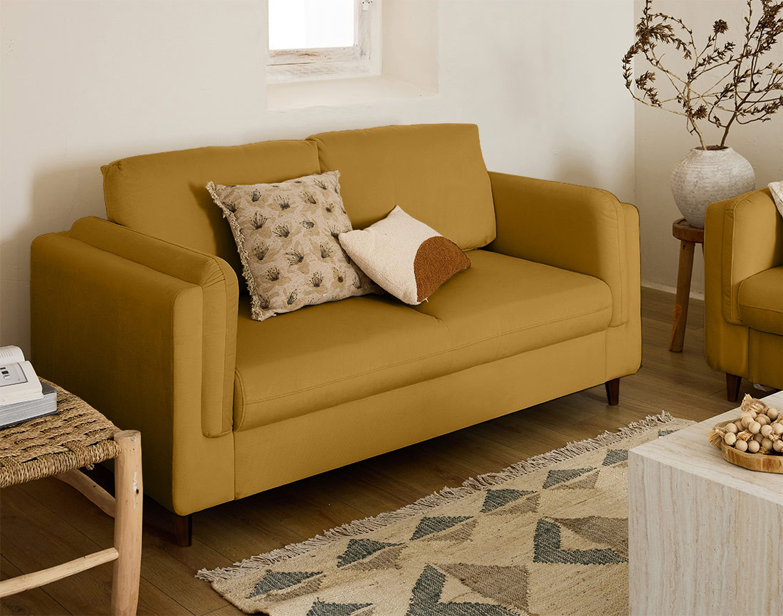 Canapé 2 places en velours pieds en bois Brooke