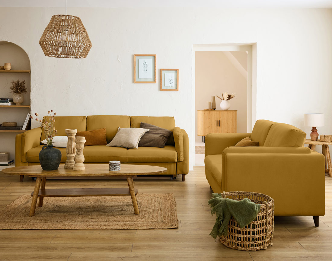 Canapé 2 places en velours pieds en bois Brooke