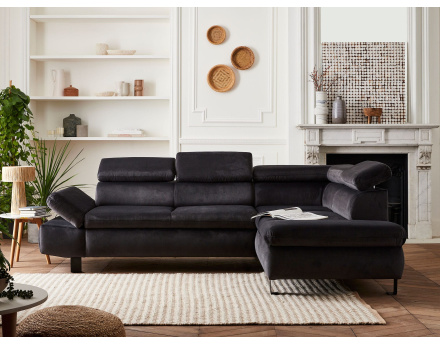 Nairobi - Canapé d'angle convertible - en velours - 5 places - avec têtières - Droit