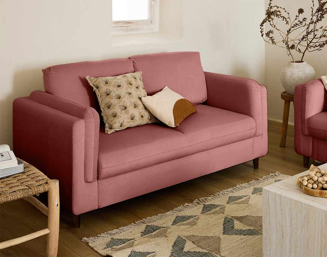 Canapé 2 places en velours pieds en bois Brooke