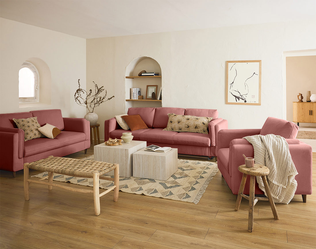 Canapé 2 places en velours pieds en bois Brooke