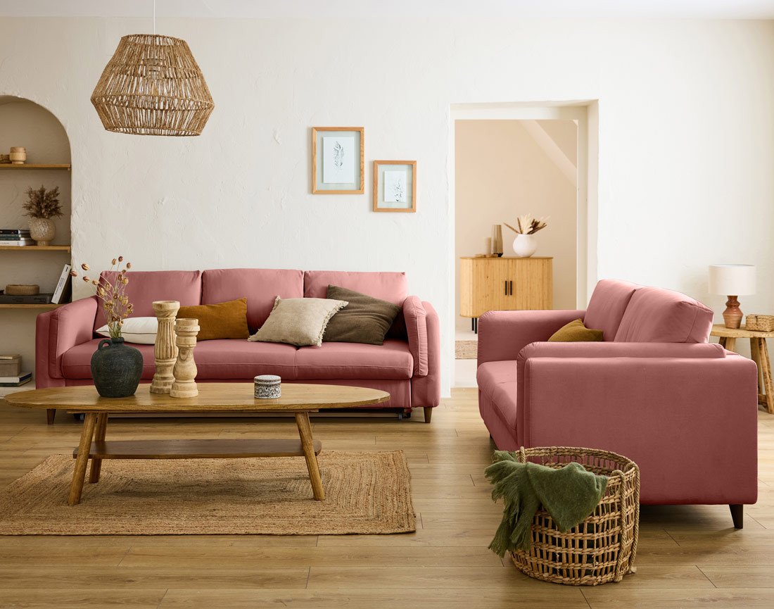 Canapé 2 places en velours pieds en bois Brooke