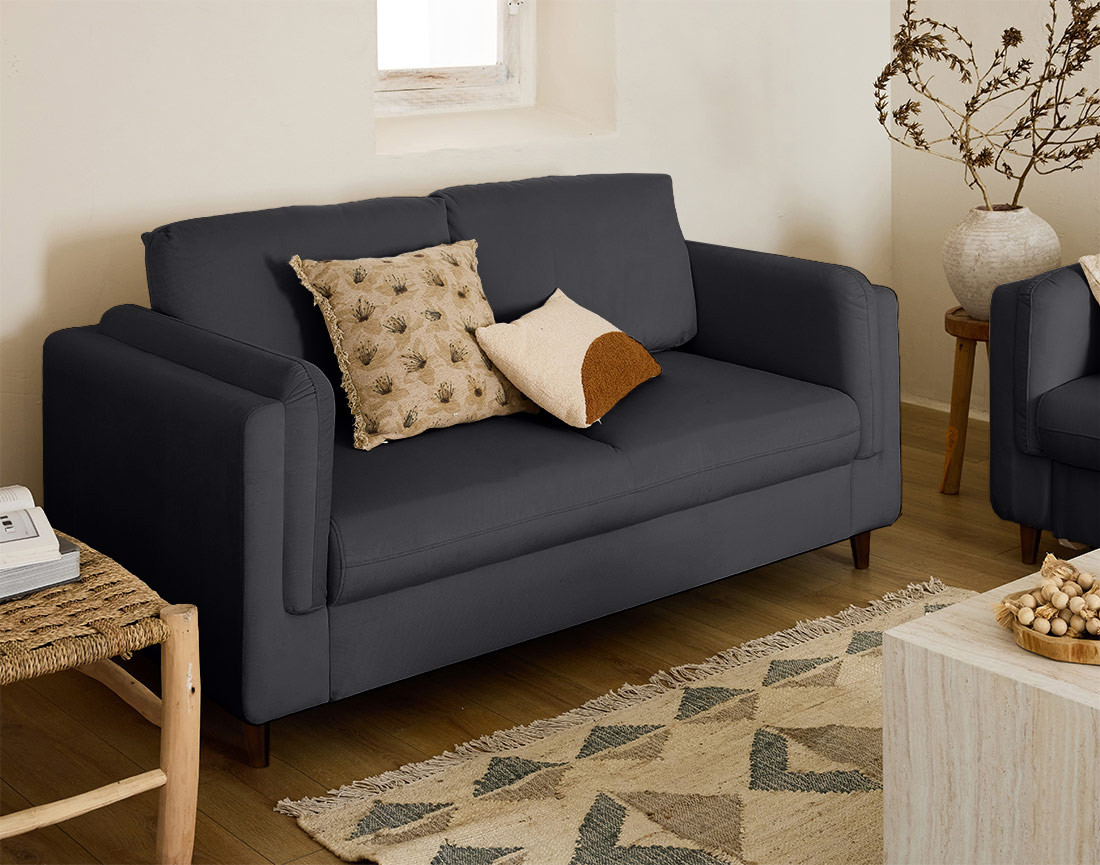 Canapé 2 places en velours pieds en bois Brooke