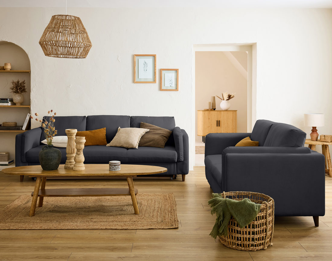 Canapé 2 places en velours pieds en bois Brooke