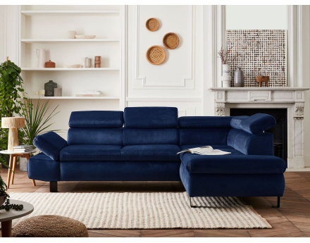 Nairobi - Canapé d'angle convertible - en velours - 5 places - avec têtières - Droit