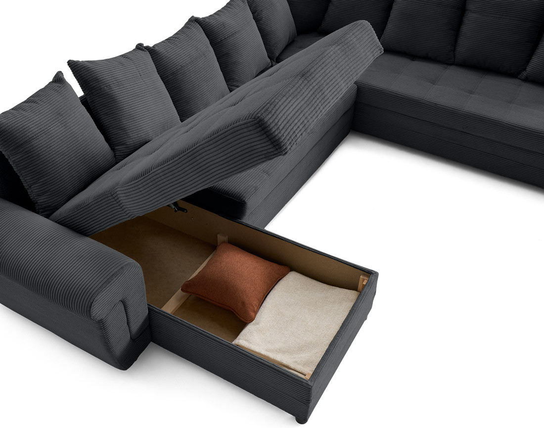 Canapé panoramique convertible, en velours côtelé 7 places Henry