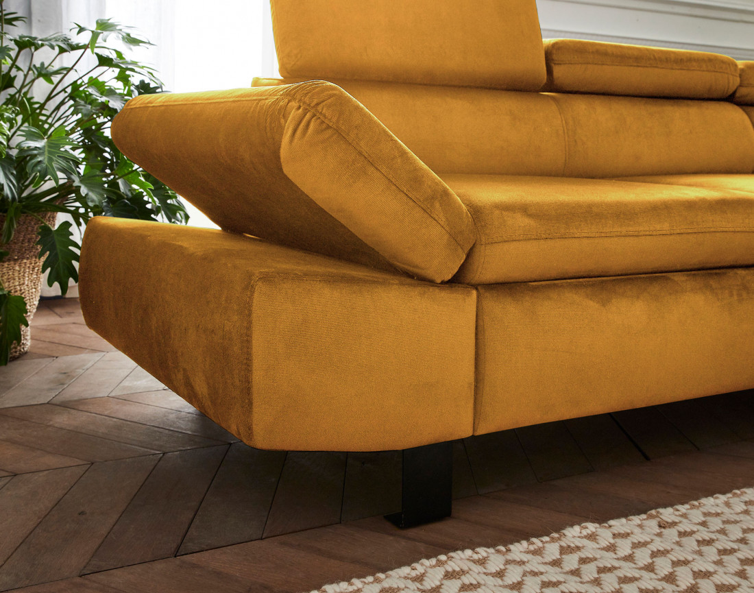 Nairobi - Canapé d'angle convertible - en velours - 5 places - avec têtières - Droit