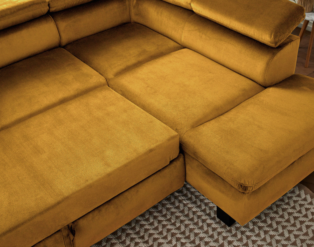 Nairobi - Canapé d'angle convertible - en velours - 5 places - avec têtières - Droit