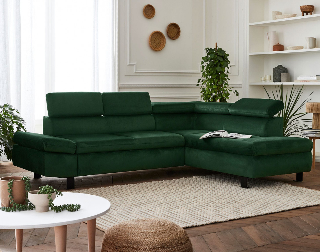 Nairobi - Canapé d'angle convertible - en velours - 5 places - avec têtières - Droit