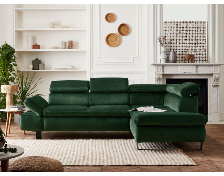 Nairobi - Canapé d'angle convertible - en velours - 5 places - avec têtières - Droit