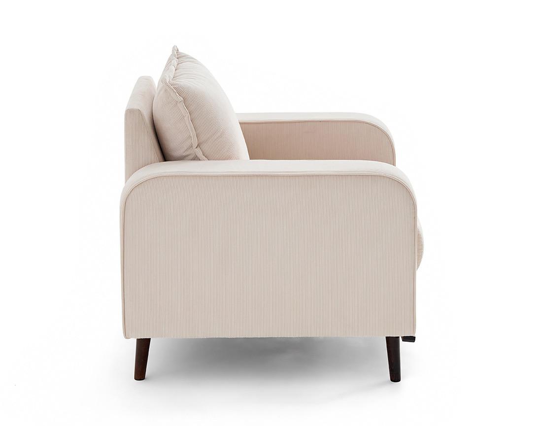 Fauteuil en velours côtelé pieds bois foncé - Albane