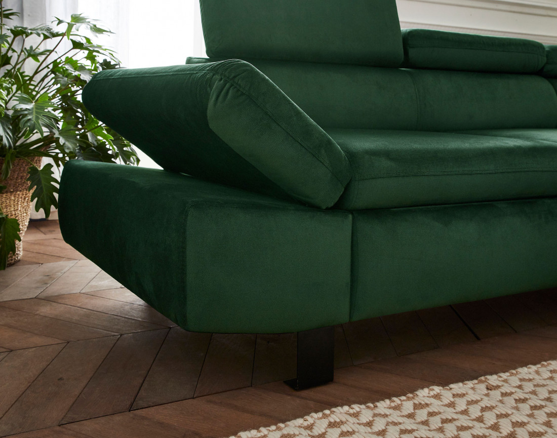 Nairobi - Canapé d'angle convertible - en velours - 5 places - avec têtières - Droit