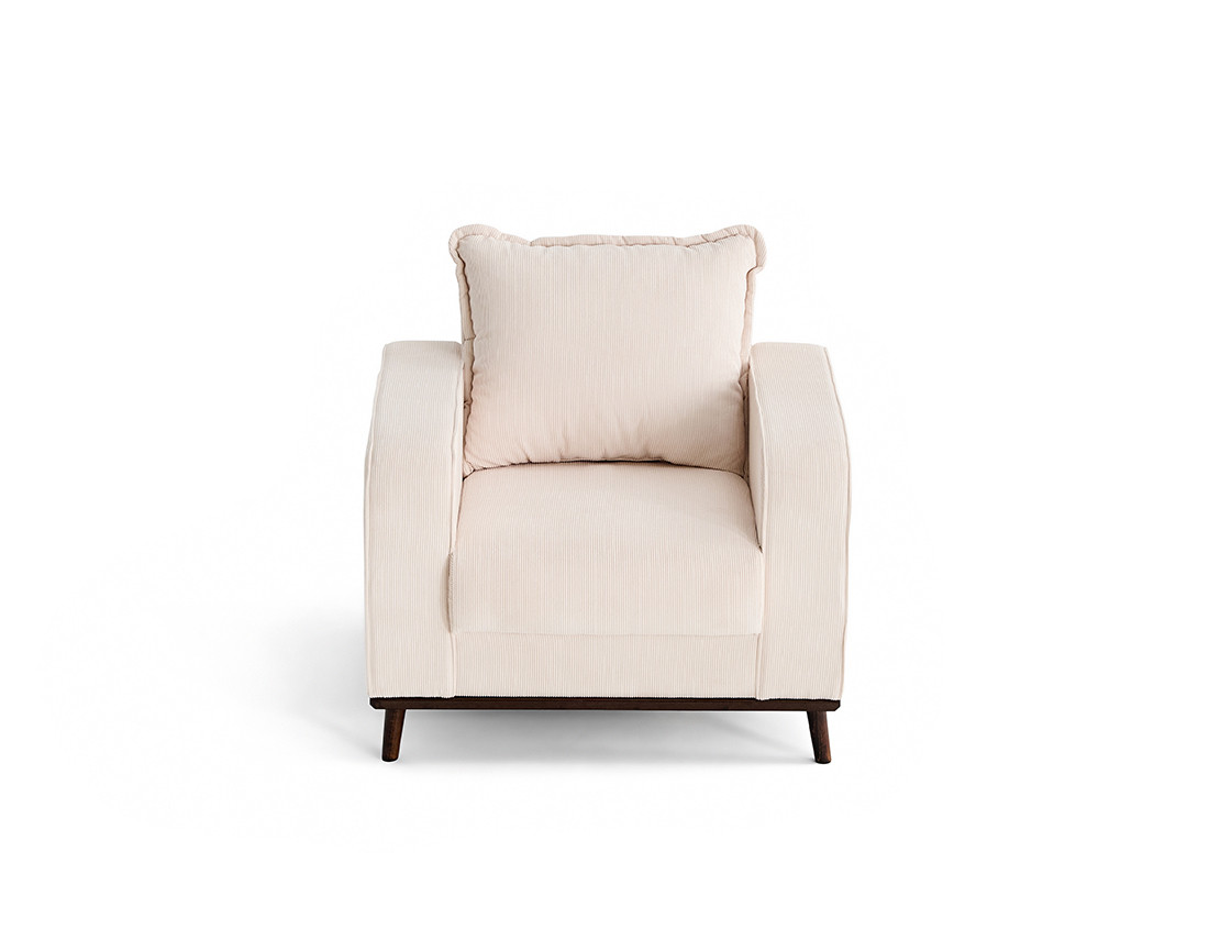 Fauteuil en velours côtelé pieds bois foncé - Albane