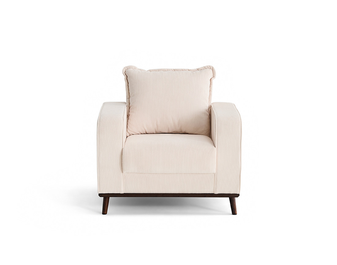 Fauteuil en velours côtelé pieds bois foncé - Albane