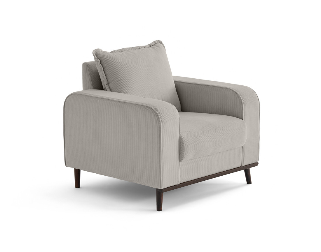 Fauteuil en velours côtelé pieds bois foncé - Albane