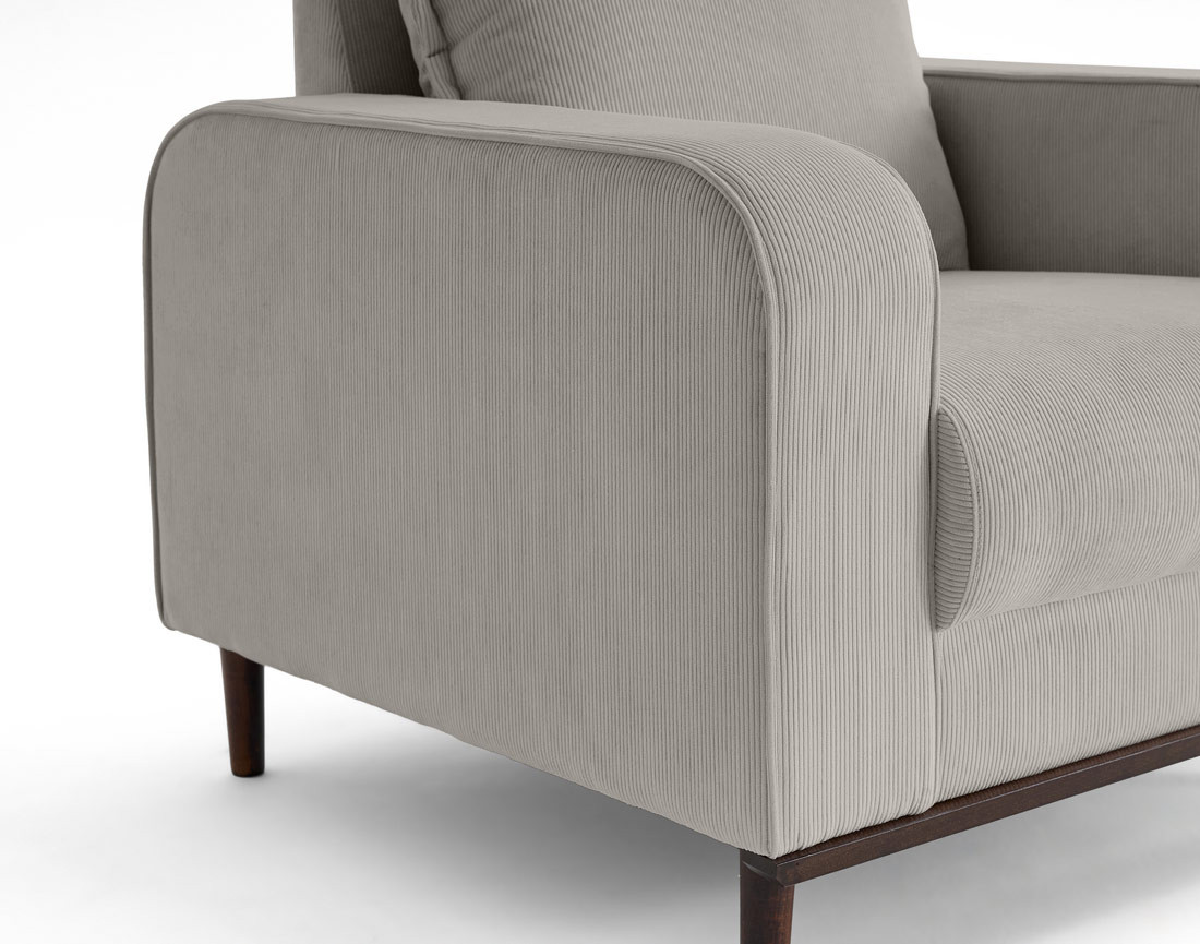 Fauteuil en velours côtelé pieds bois foncé - Albane