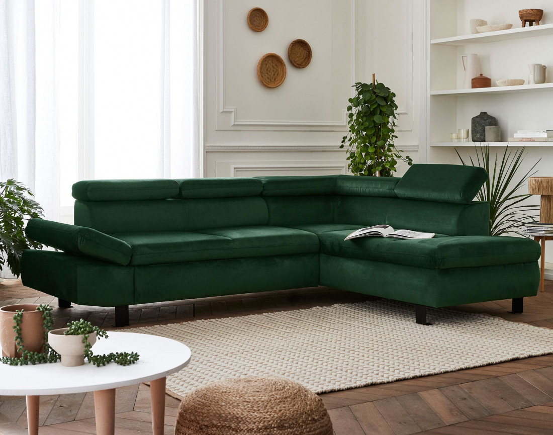 Nairobi - Canapé d'angle convertible - en velours - 5 places - avec têtières - Droit