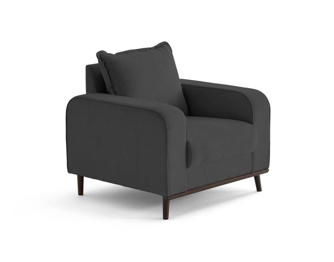 Fauteuil en velours côtelé pieds bois foncé - Albane