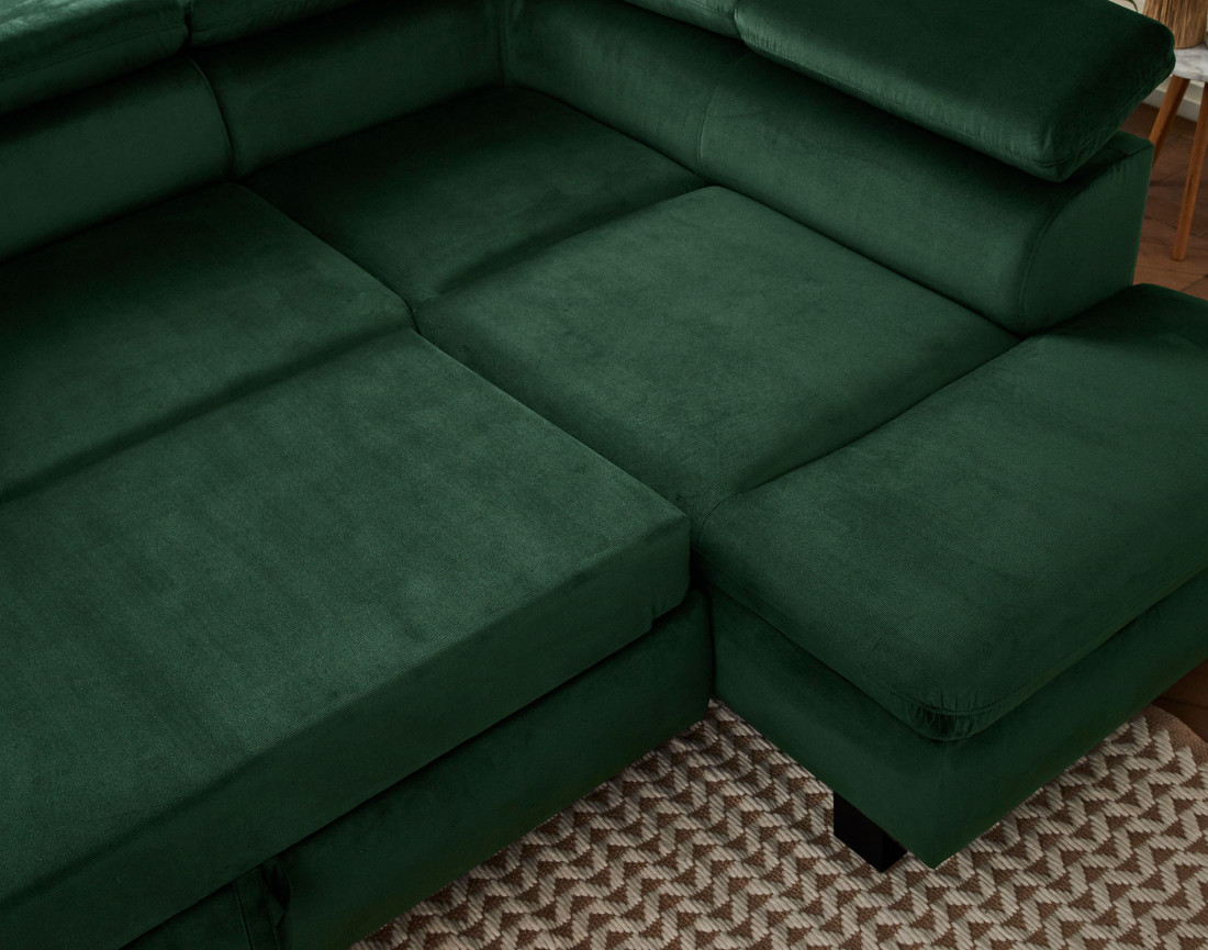 Nairobi - Canapé d'angle convertible - en velours - 5 places - avec têtières - Droit