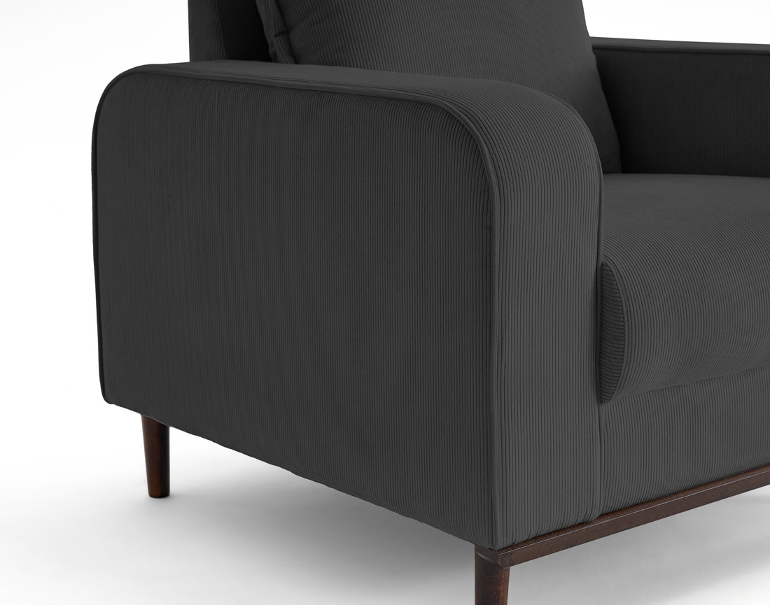 Fauteuil en velours côtelé pieds bois foncé - Albane