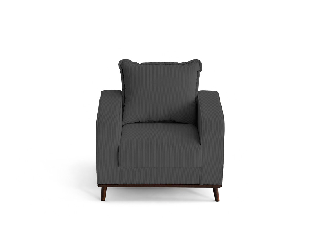 Fauteuil en velours côtelé pieds bois foncé - Albane