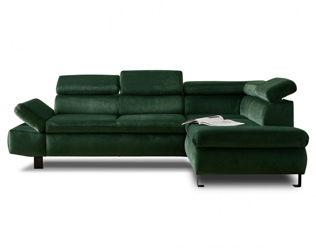 Nairobi - Canapé d'angle convertible - en velours - 5 places - avec têtières - Droit
