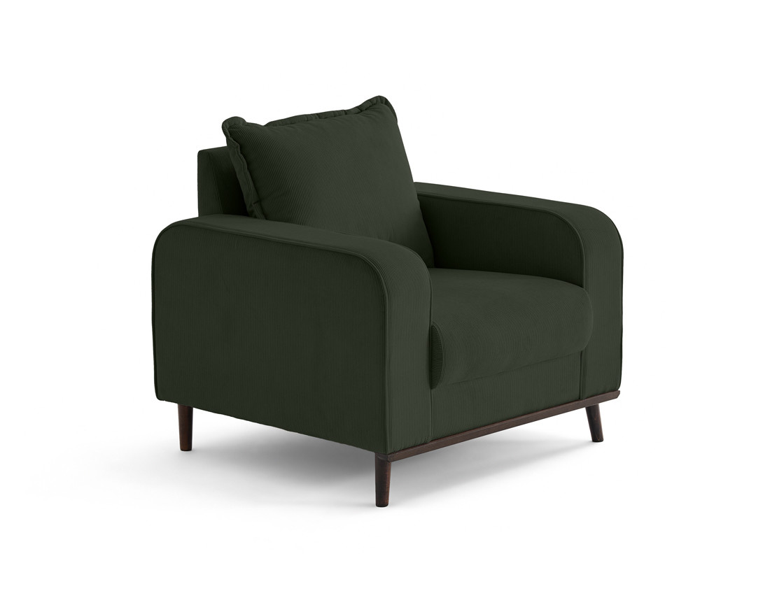 Fauteuil en velours côtelé pieds bois foncé - Albane