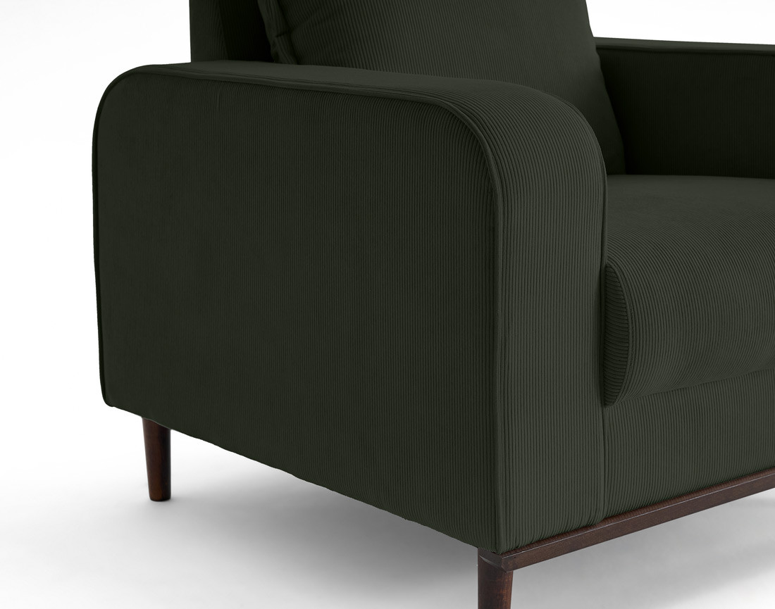 Fauteuil en velours côtelé pieds bois foncé - Albane