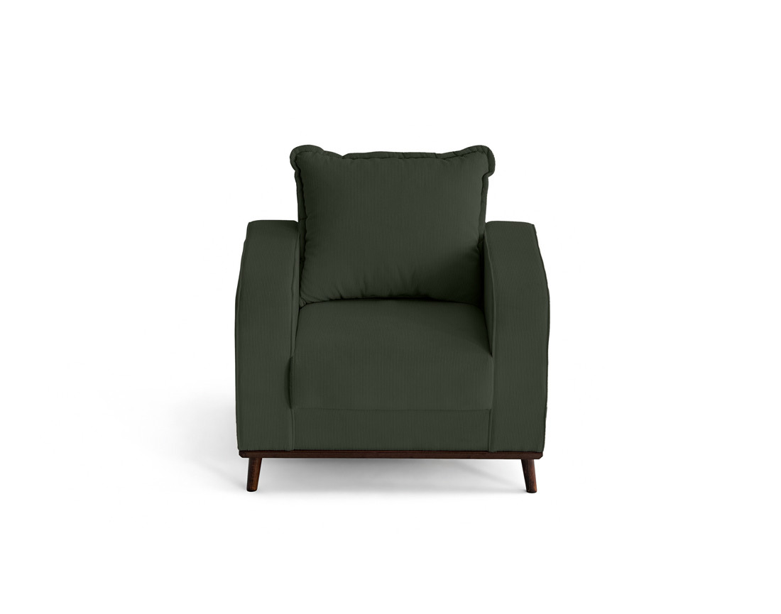 Fauteuil en velours côtelé pieds bois foncé - Albane