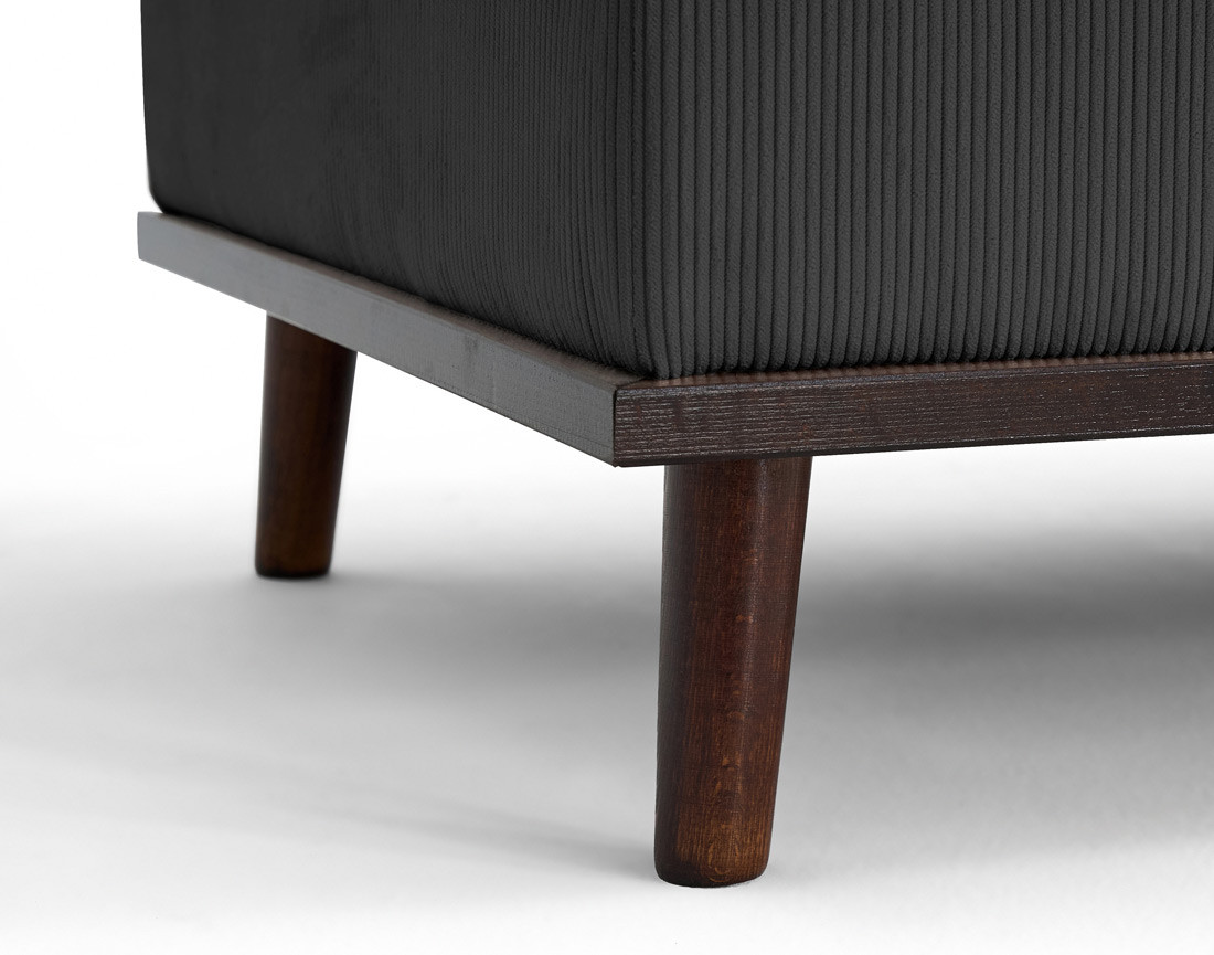 Pouf en velours côtelé pieds bois foncé - Albane