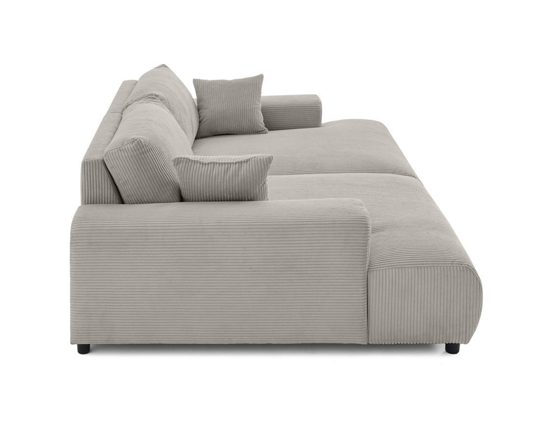 Canapé droit 4 places double méridienne en velours côtelé Garance