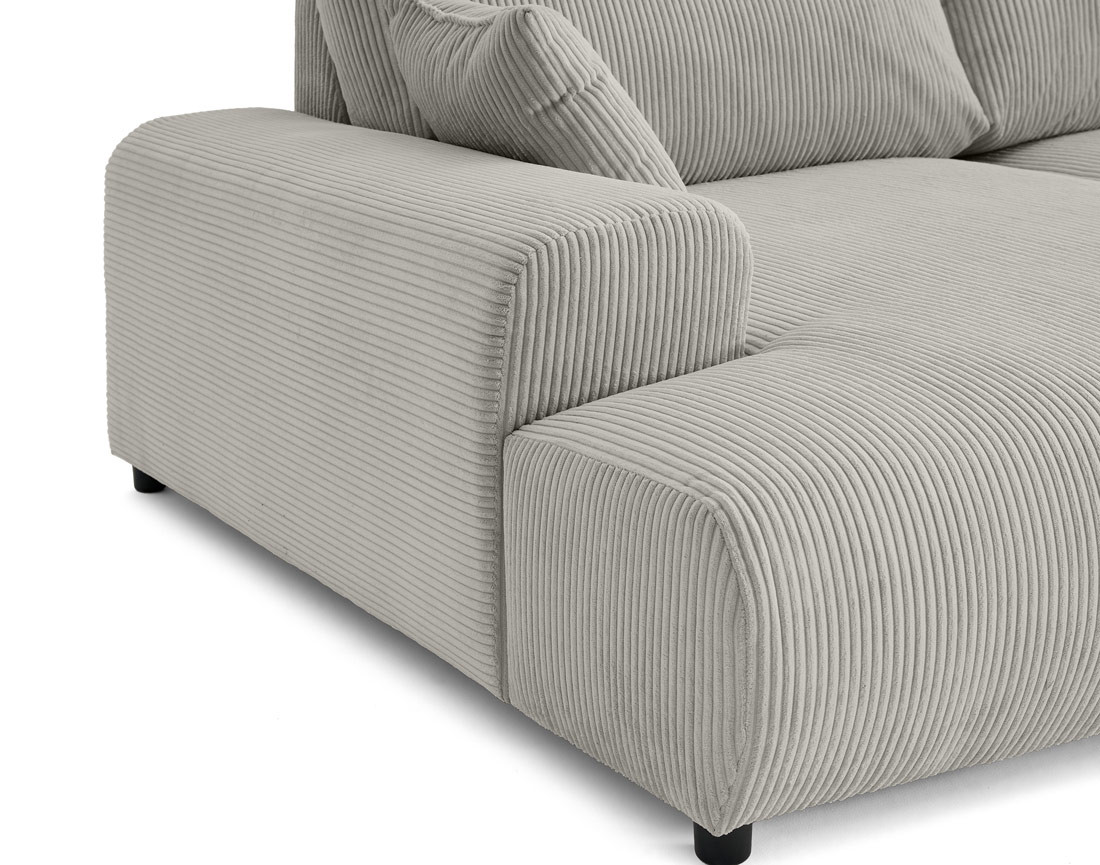 Canapé droit 4 places double méridienne en velours côtelé Garance