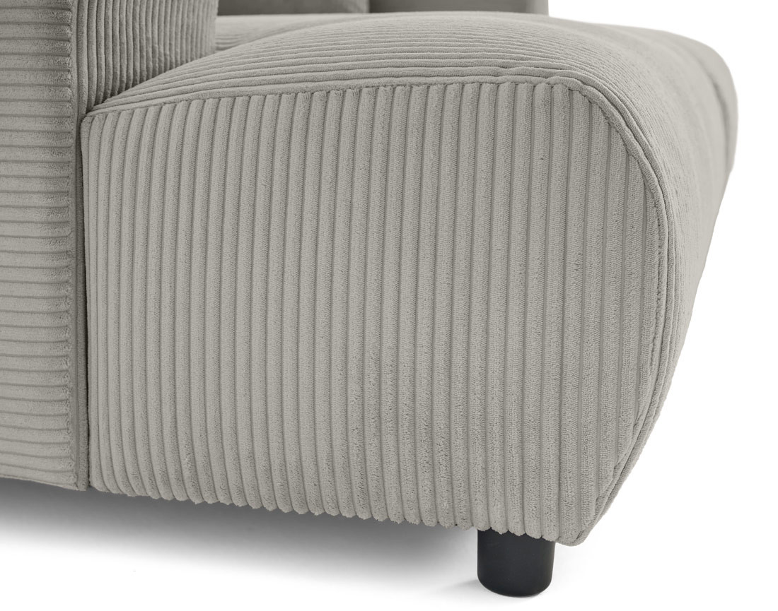 Canapé droit 4 places double méridienne en velours côtelé Garance