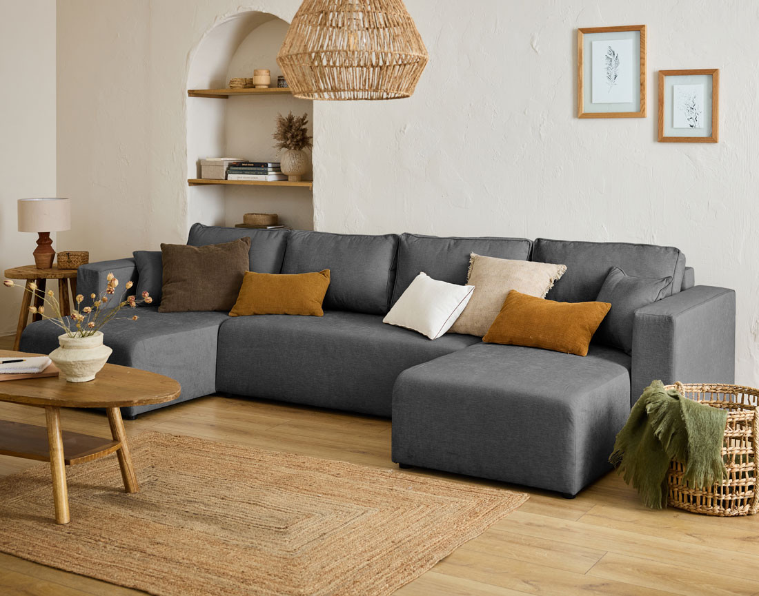 Canapé panoramique 7 places - convertible avec coffre - Topaze