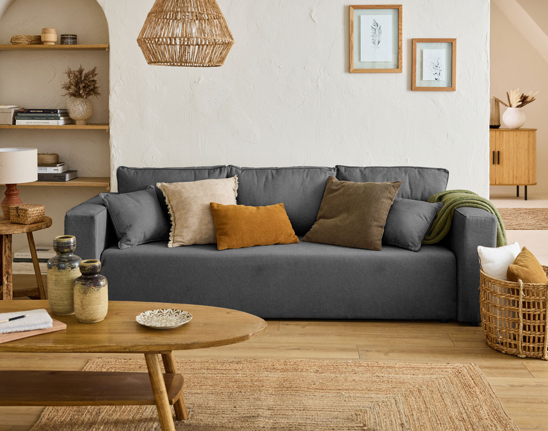 Canapé 3 places - convertible avec coffre - en tissu - Topaze