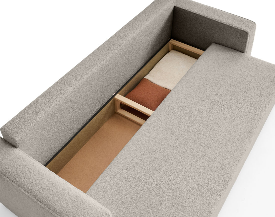 Canapé 3 places convertible avec coffre en tissu bouclette Topaze
