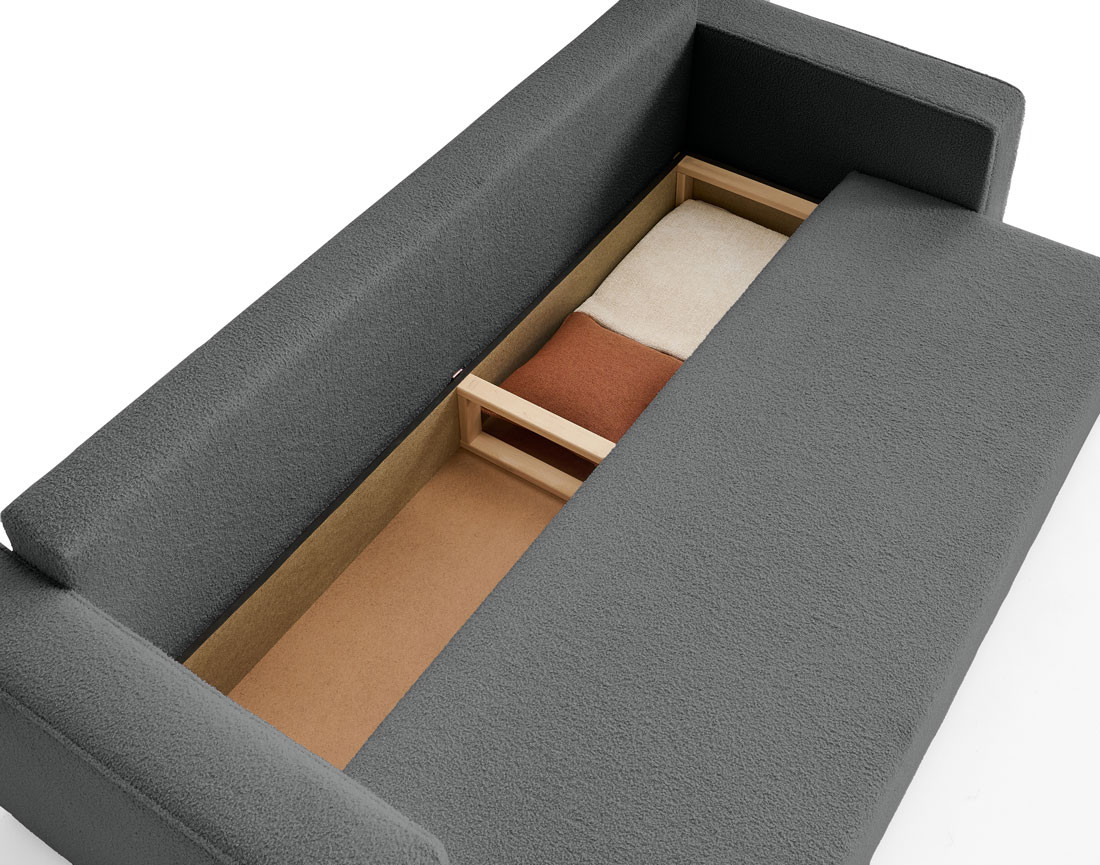 Canapé 3 places convertible avec coffre en tissu bouclette Topaze