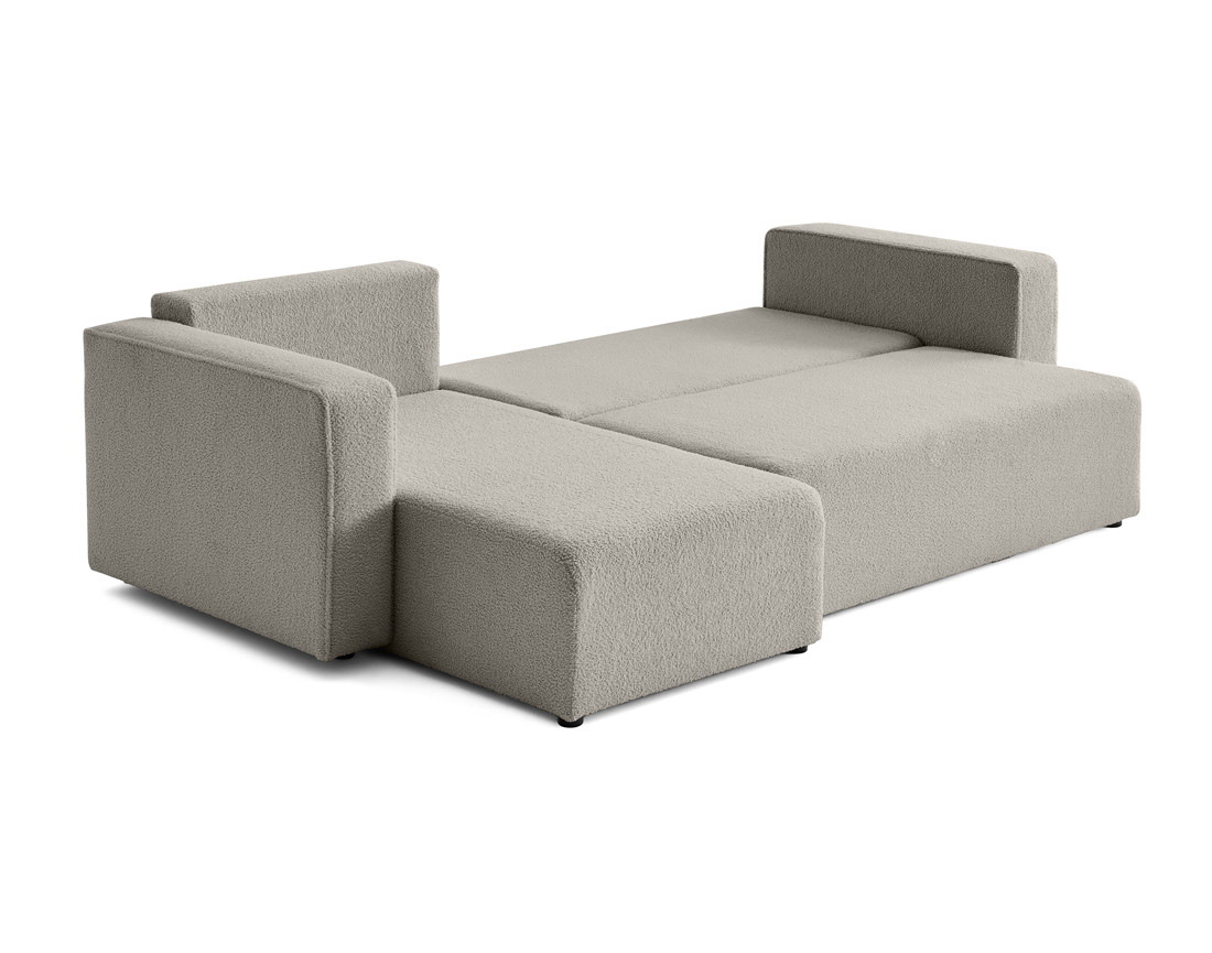 Canapé d'angle 4 places convertible avec coffre en tissu bouclette Topaze