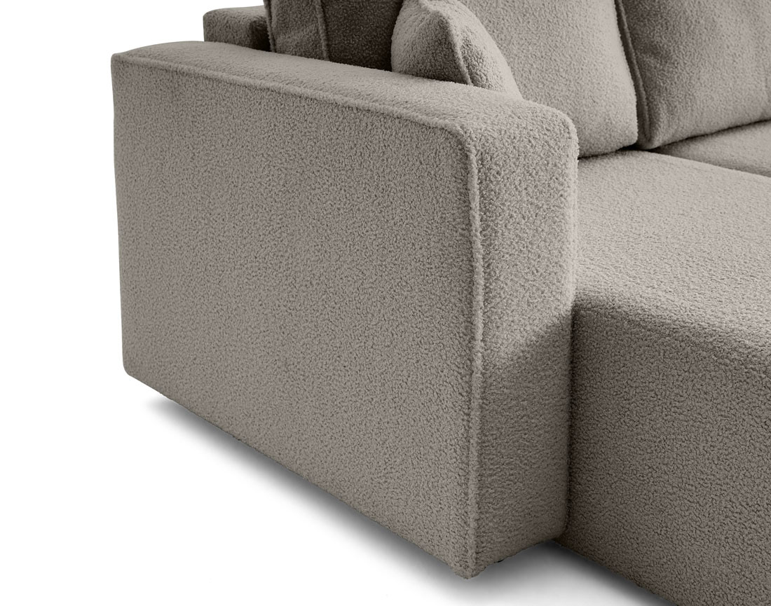 Canapé d'angle 4 places convertible avec coffre en tissu bouclette Topaze