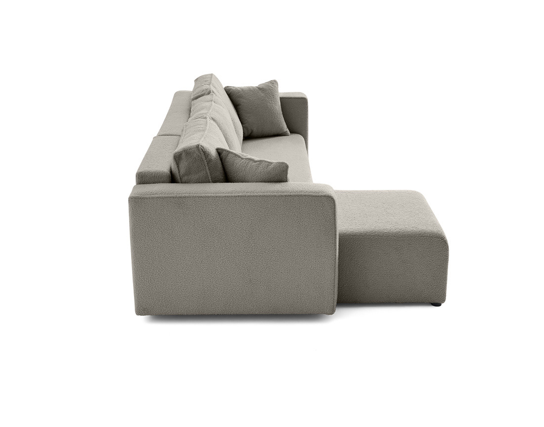 Canapé d'angle 4 places convertible avec coffre en tissu bouclette Topaze