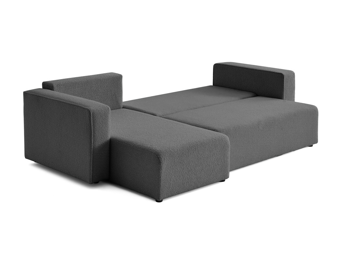 Canapé d'angle 4 places convertible avec coffre en tissu bouclette Topaze