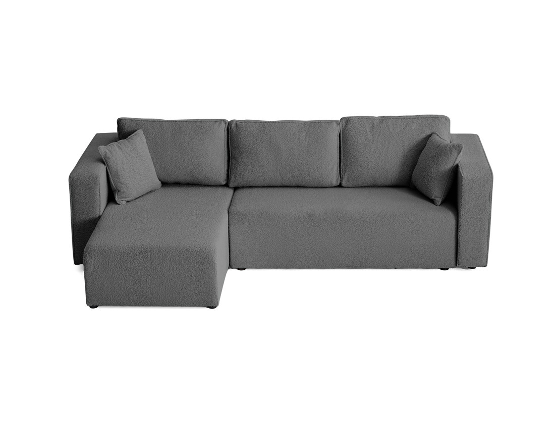 Canapé d'angle 4 places convertible avec coffre en tissu bouclette Topaze