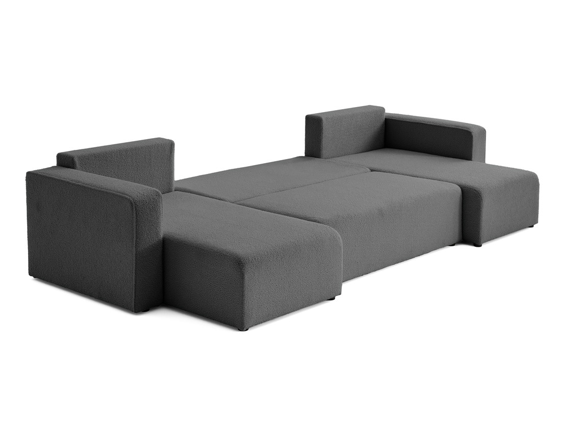 Canapé panoramique en U 7 places convertible avec coffre en tissu bouclette Topaze