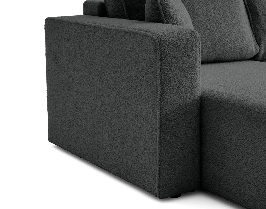 Canapé panoramique en U 7 places convertible avec coffre en tissu bouclette Topaze