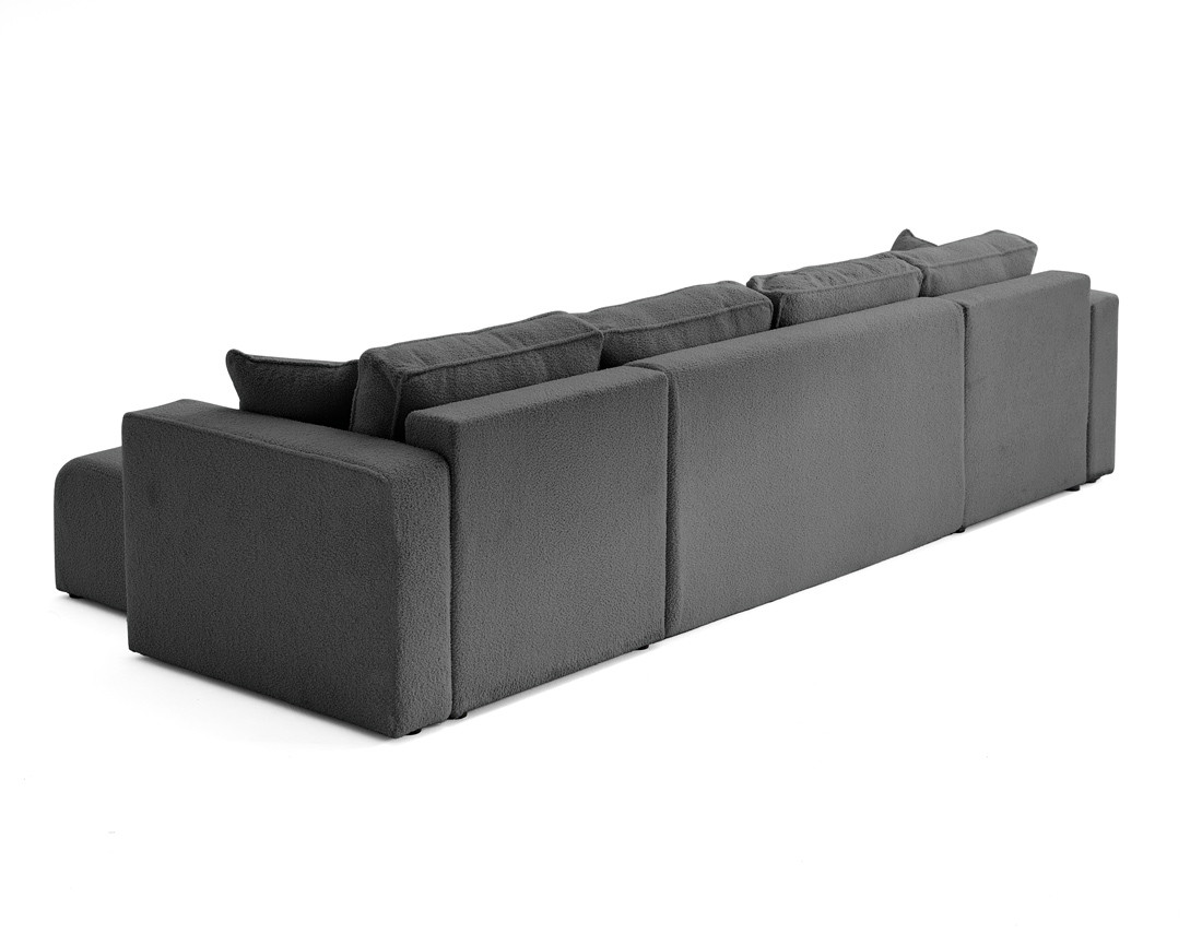 Canapé panoramique en U 7 places convertible avec coffre en tissu bouclette Topaze