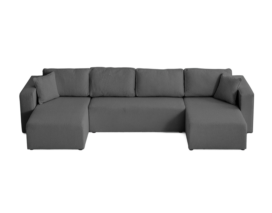 Canapé panoramique en U 7 places convertible avec coffre en tissu bouclette Topaze