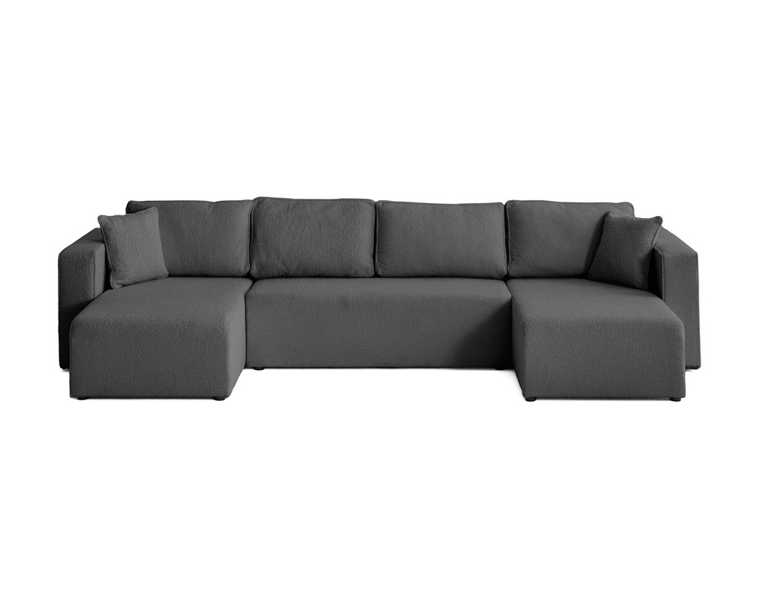 Canapé panoramique en U 7 places convertible avec coffre en tissu bouclette Topaze